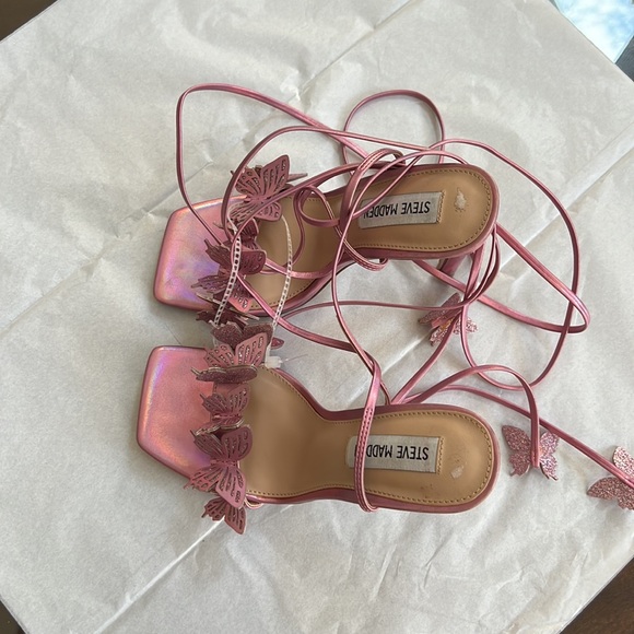 Steve madden Utopia Metallic Butterfly Embellished Ankle Wrap Dress Sandals - Picture 5 of 13